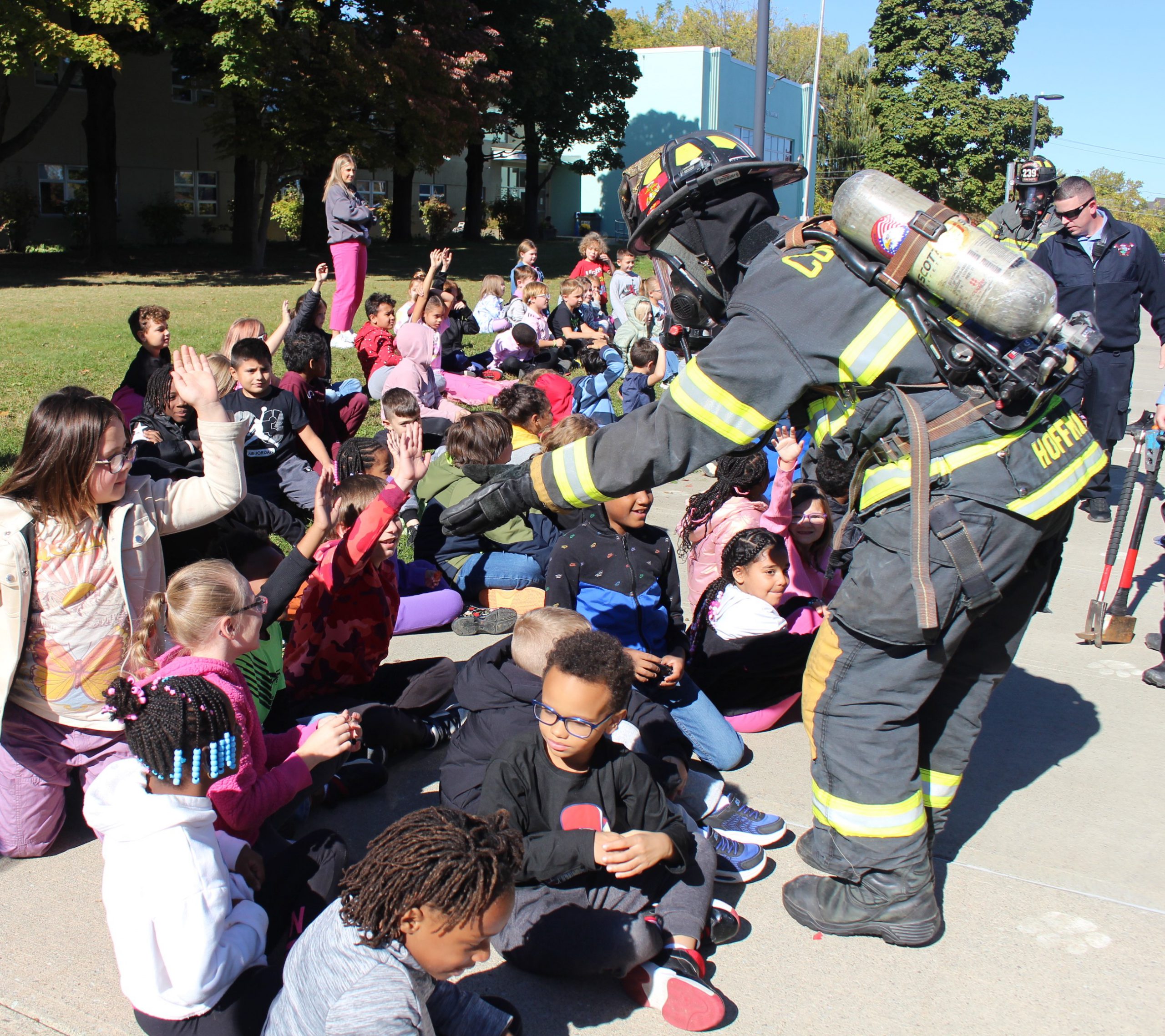 Firefighters from the City of Cohoes visit Abram Lansing School